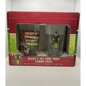 Elf Movie Will Ferrell & Santa Pint Glass & Ice Cube Tray Set Christmas Gift NIB